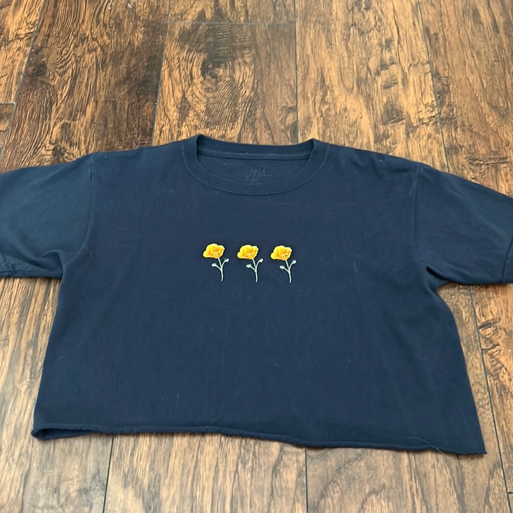 Brandy Melville dark blue top with yellow flowers